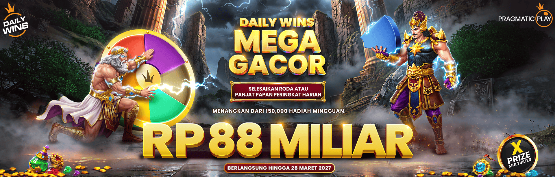 Promo Daily Wins Mega Gacor dengan total hadiah mingguan hingga Rp88 miliar